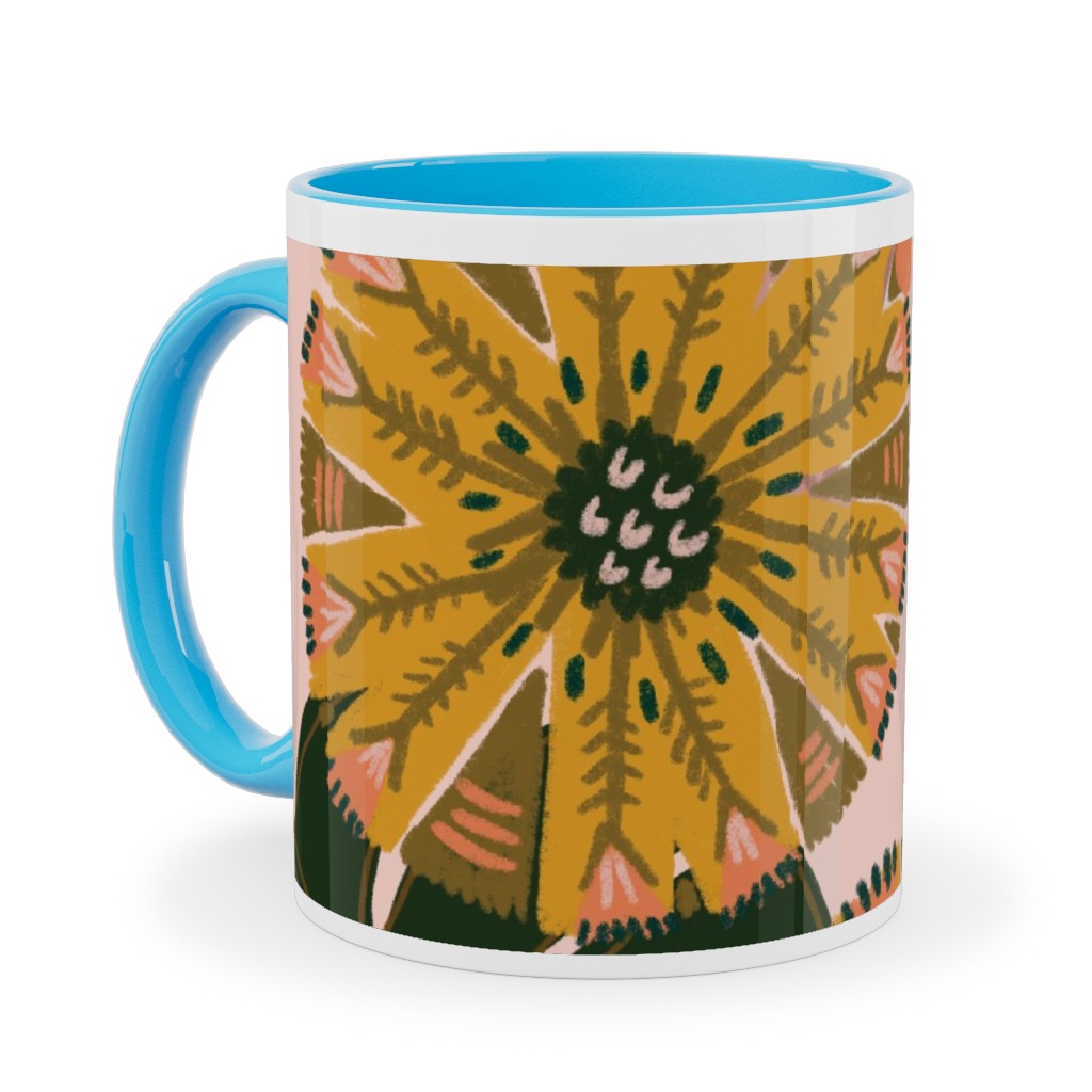 Boho Tropical - Floral - Pink Ceramic Mug, Light Blue,  , 11oz, Multicolor