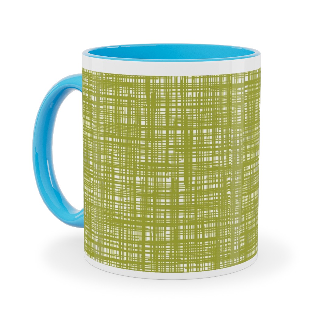 Linen Hatch Texture - Green Ceramic Mug, Light Blue, , 11oz, Green, Classic Green