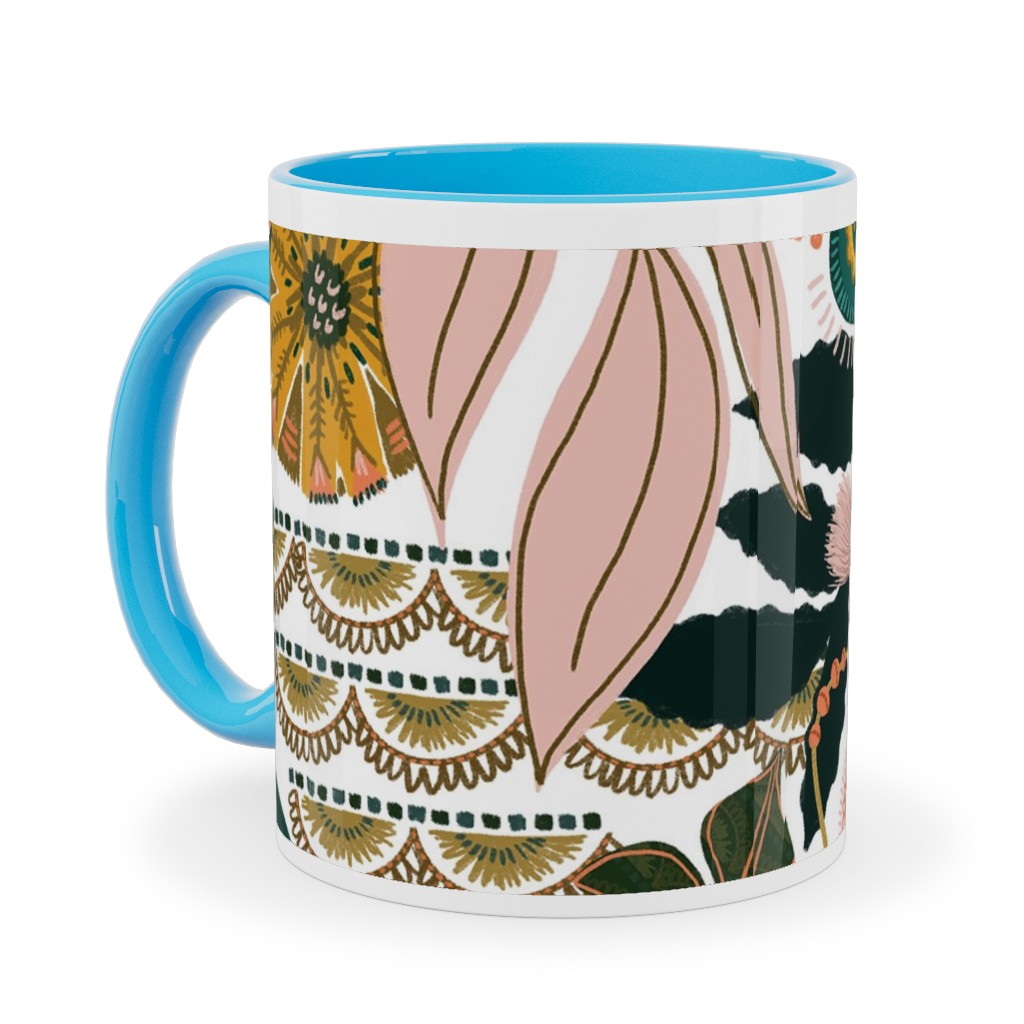 Boho Tropical - Floral - Multi Light Ceramic Mug, Light Blue, , 11oz, Multicolor