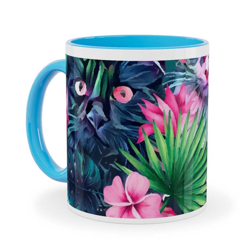 Summer Floral Cats - Multi Ceramic Mug, Light Blue, , 11oz, Multicolor