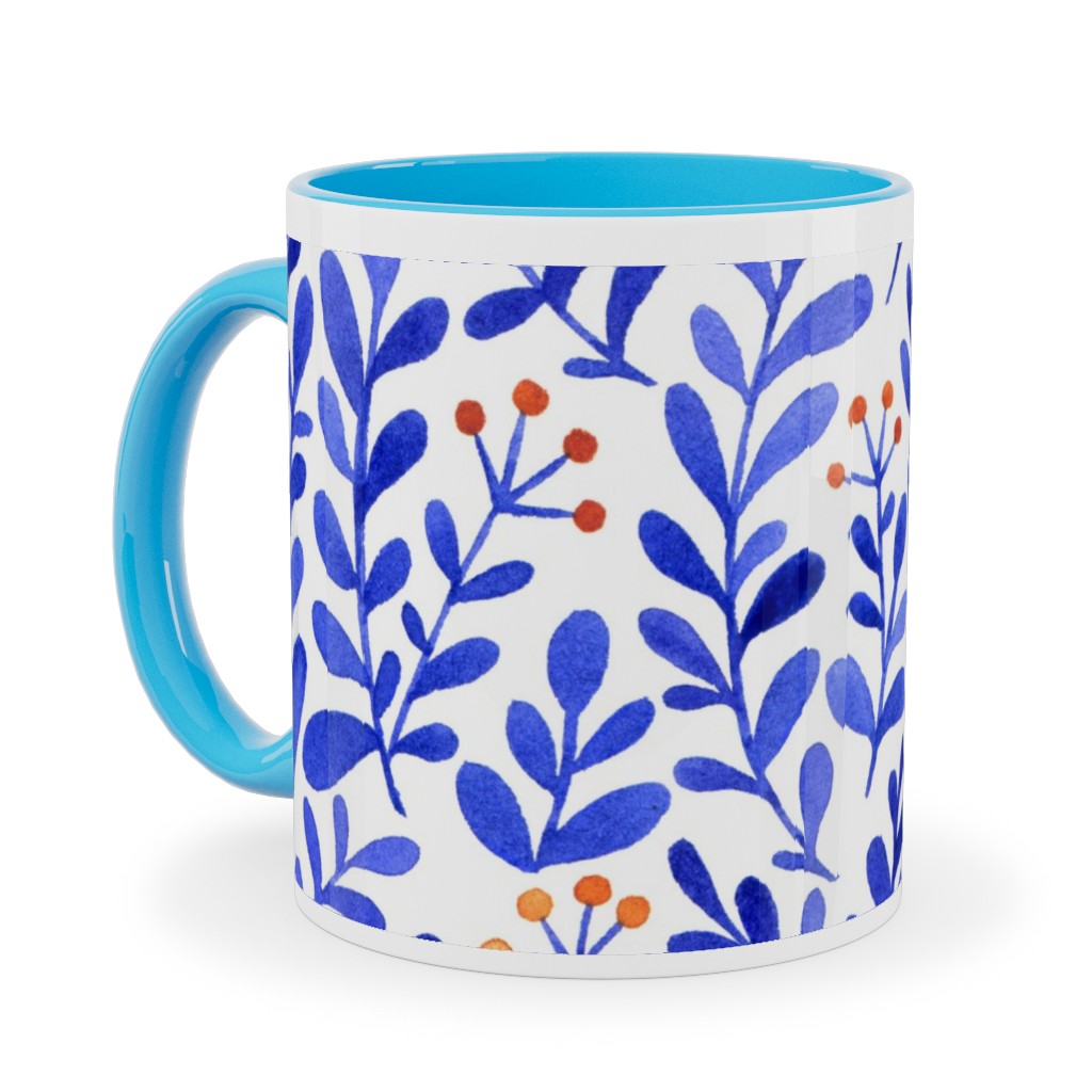 Leaves - Blue Ceramic Mug, Light Blue,  , 11oz, Blue