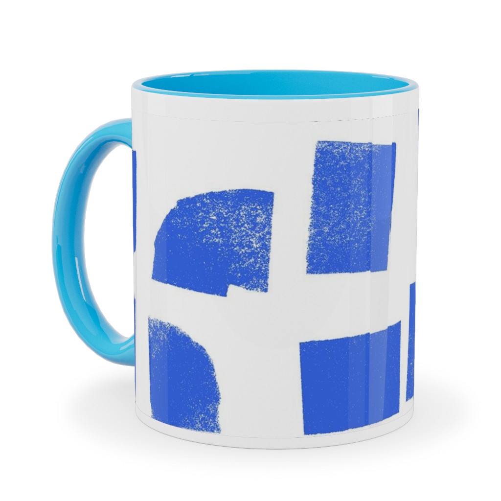 Blue Check Ceramic Mug, Light Blue, , 11oz, Blue, True Blue