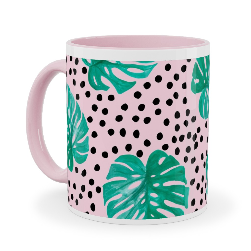 Tropical Monstera - Pink Ceramic Mug, Pink,  , 11oz, Pink