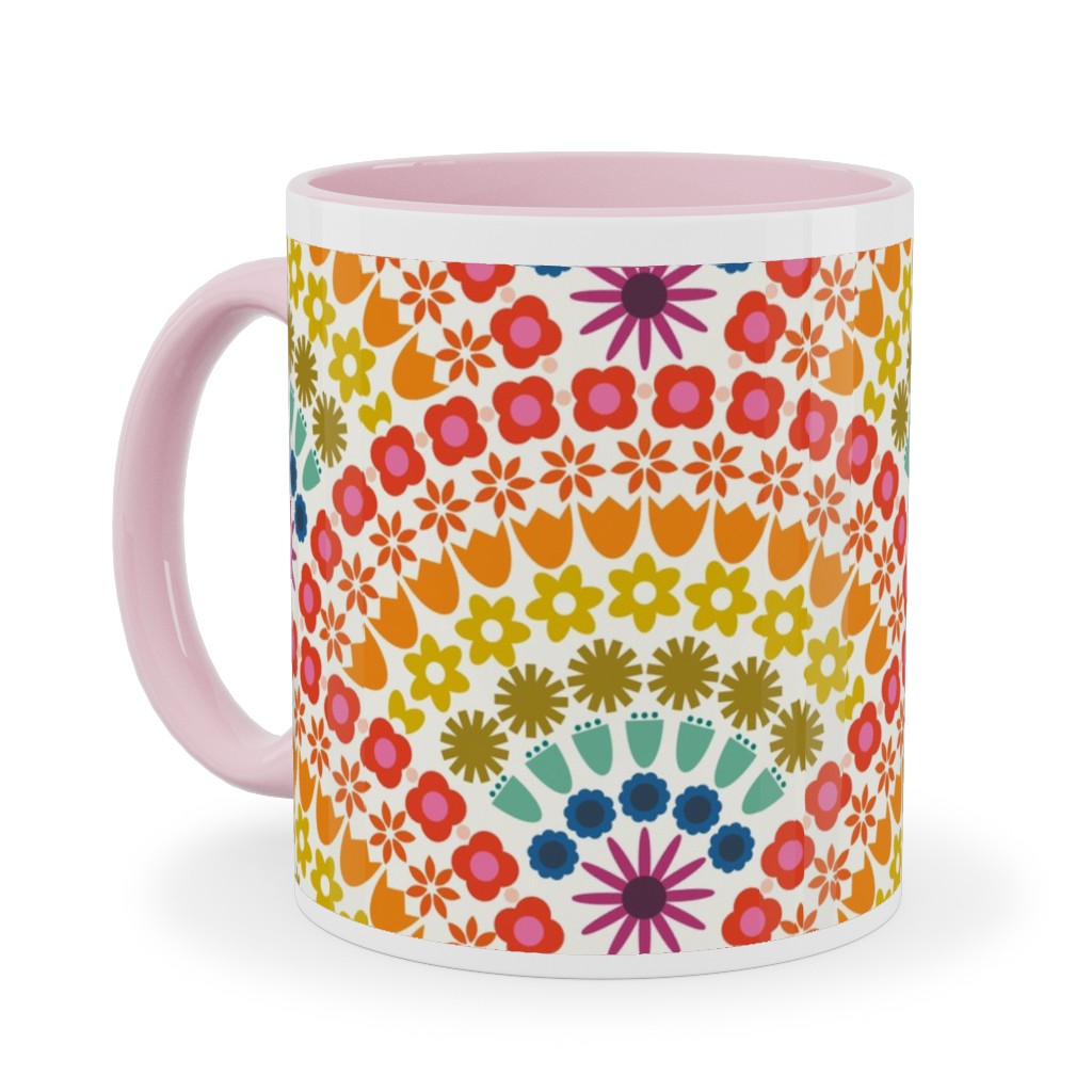 Rainbow Flower Scallops - Multi Ceramic Mug, Pink, , 11oz, Multicolor