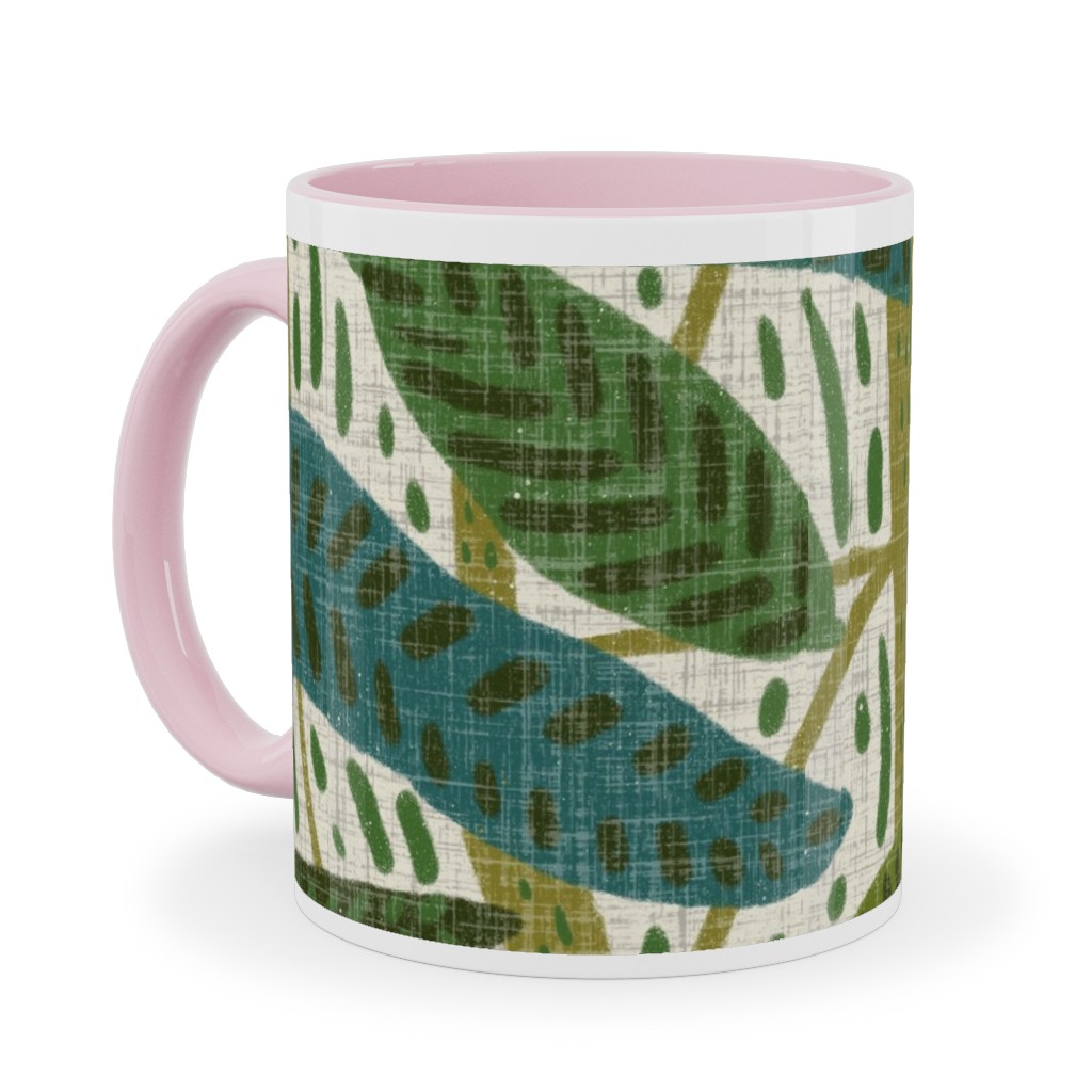 Jungle Foliage - Green Ceramic Mug, Pink, , 11oz, Green, Classic Green