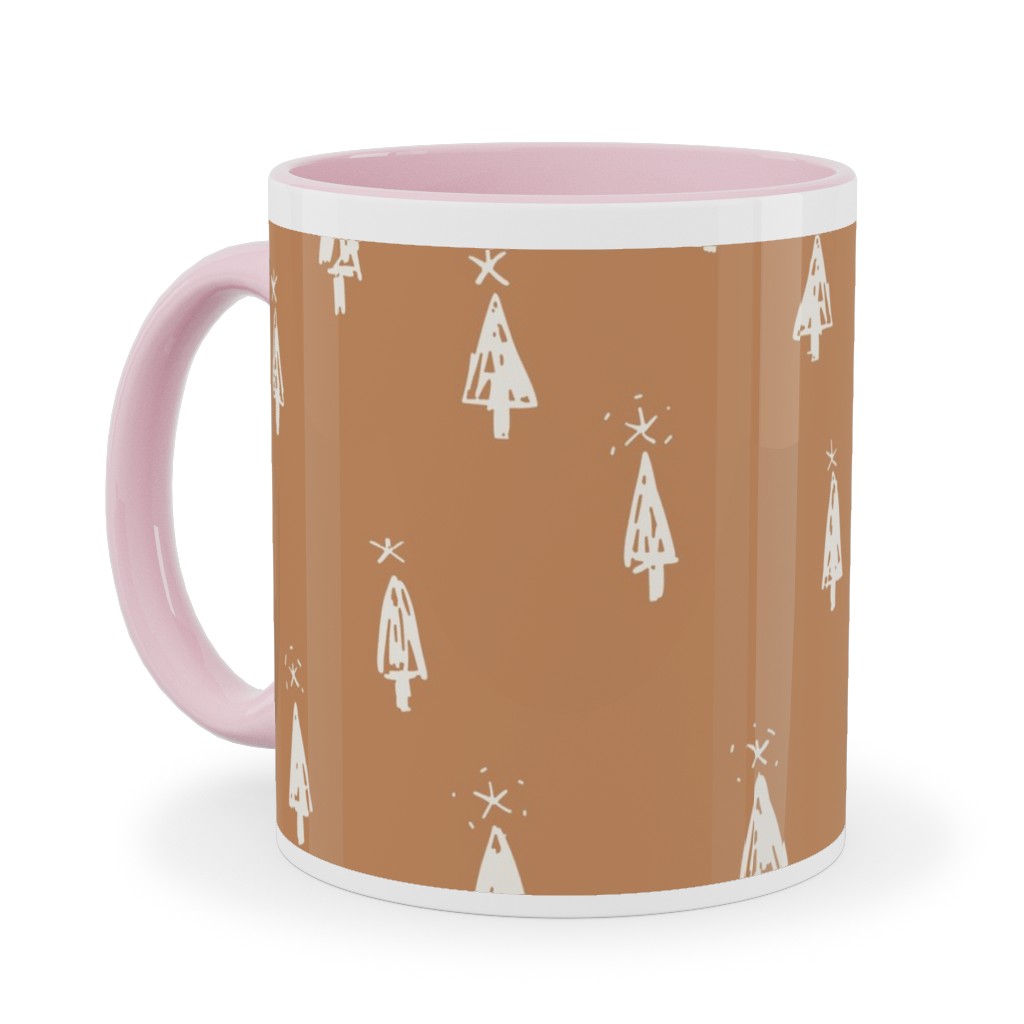 Christmas Trees on Pine Needle Ceramic Mug, Pink, , 11oz, Orange, Pueblo