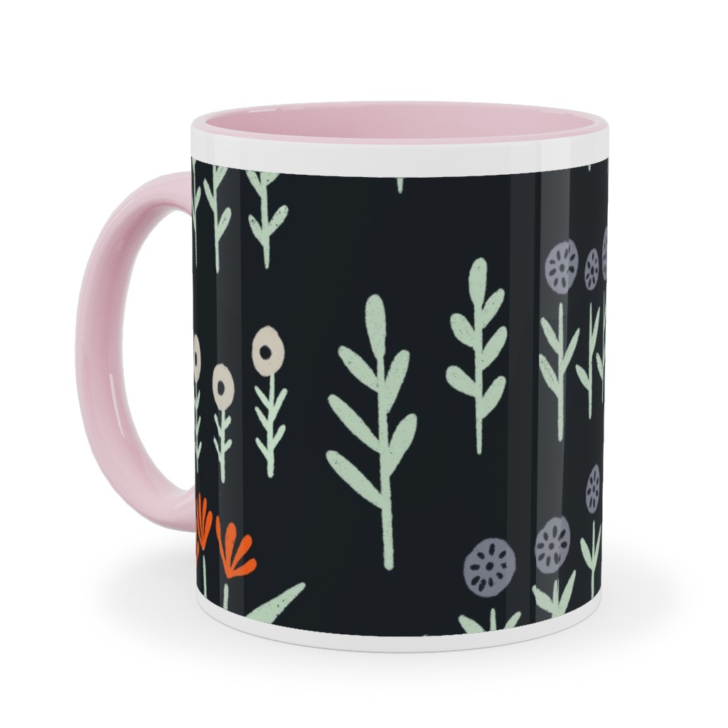 Delicate Floral - Orange and White Ceramic Mug, Pink, , 11oz, Black, Black
