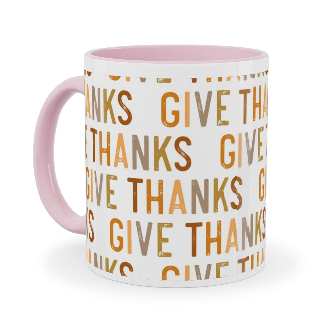 Give Thanks Ceramic Mug, Pink, , 11oz, Beige, Antique White