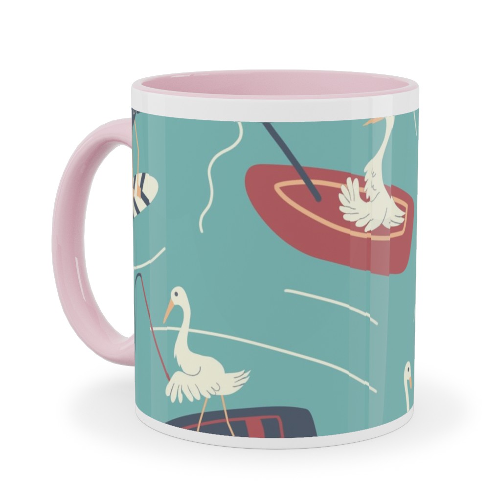Lake Birds Doing Lake Things - Multicolor Ceramic Mug, Pink,  , 11oz, Multicolor