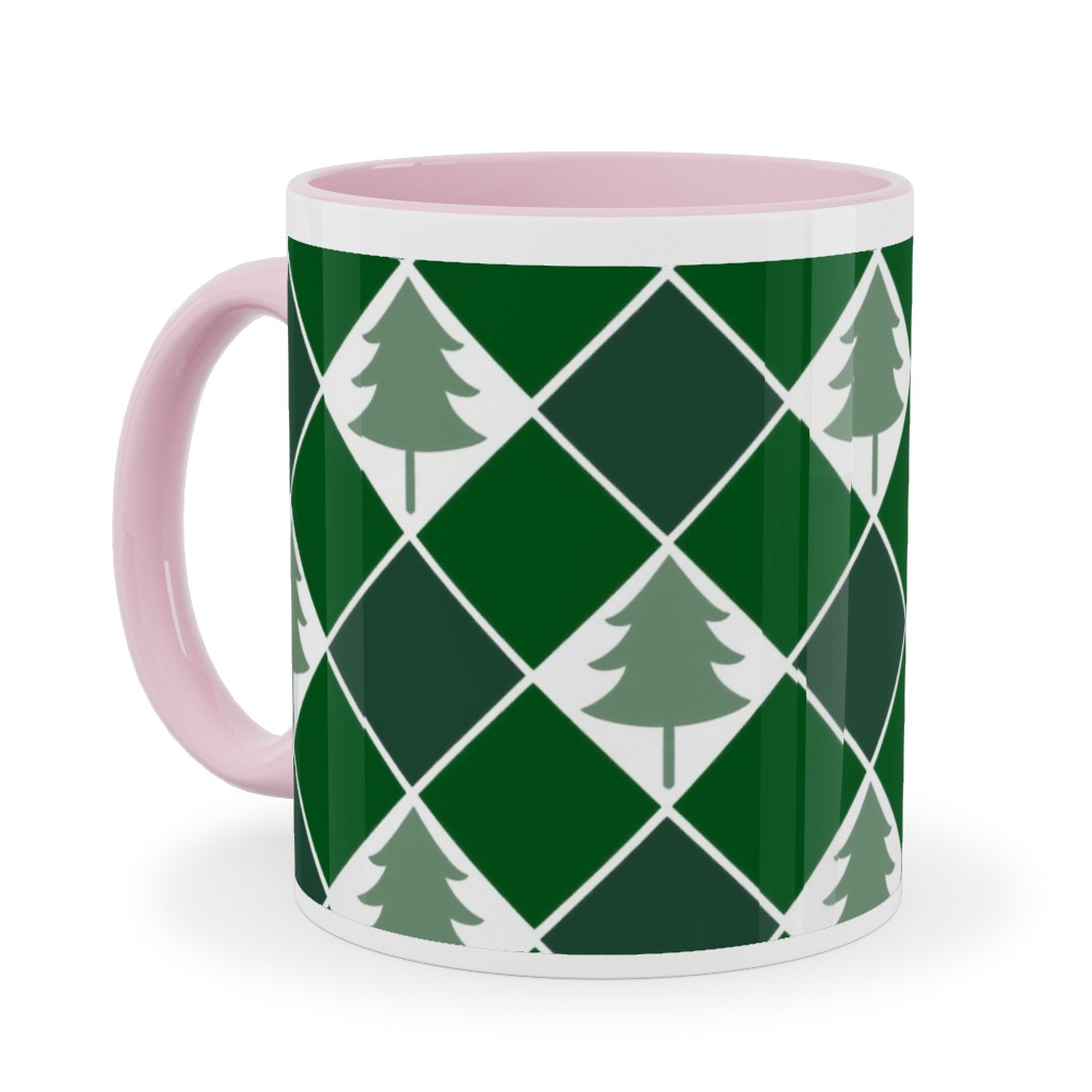 Christmas Tree Checkers - Green Ceramic Mug, Pink, , 11oz, Green, Classic Green