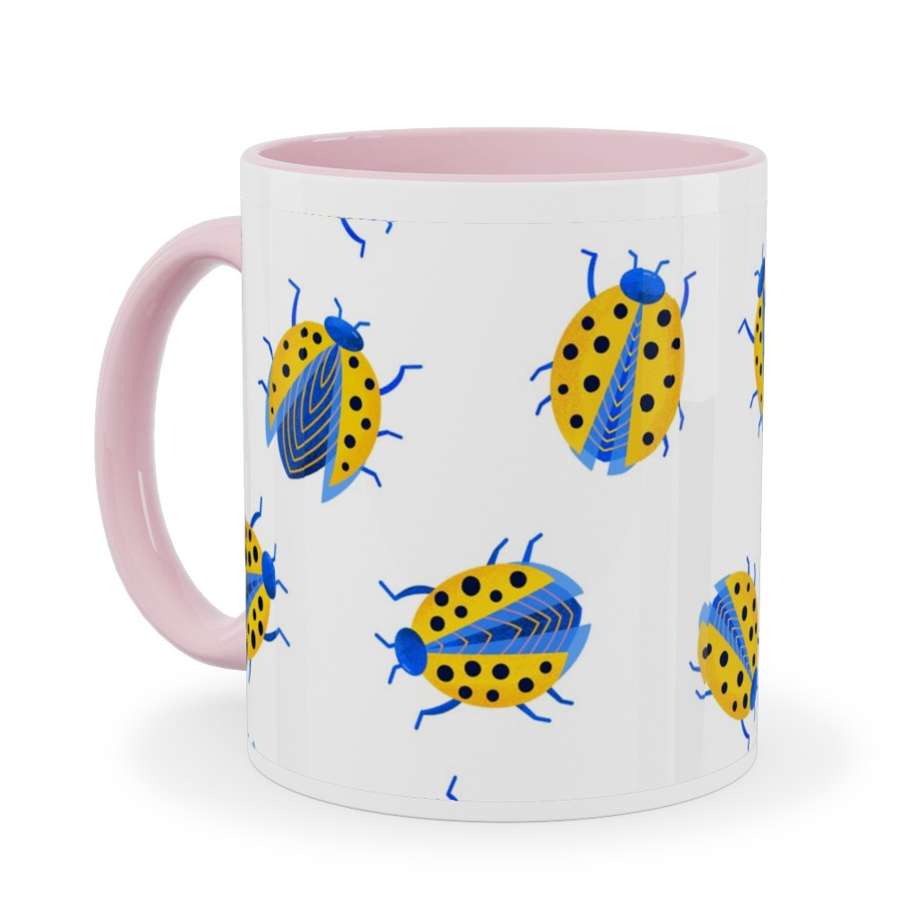 Classic Ladybugs Ceramic Mug, Pink, , 11oz, Yellow, Polenta