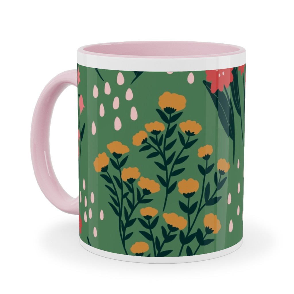 Flowerbed Ceramic Mug, Pink, , 11oz, Green, Classic Green
