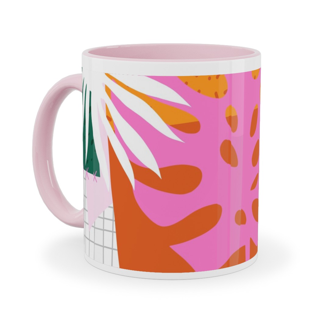 Palm Leaves Patchwork Summer Collage - Multi Ceramic Mug, Pink, , 11oz, Multicolor