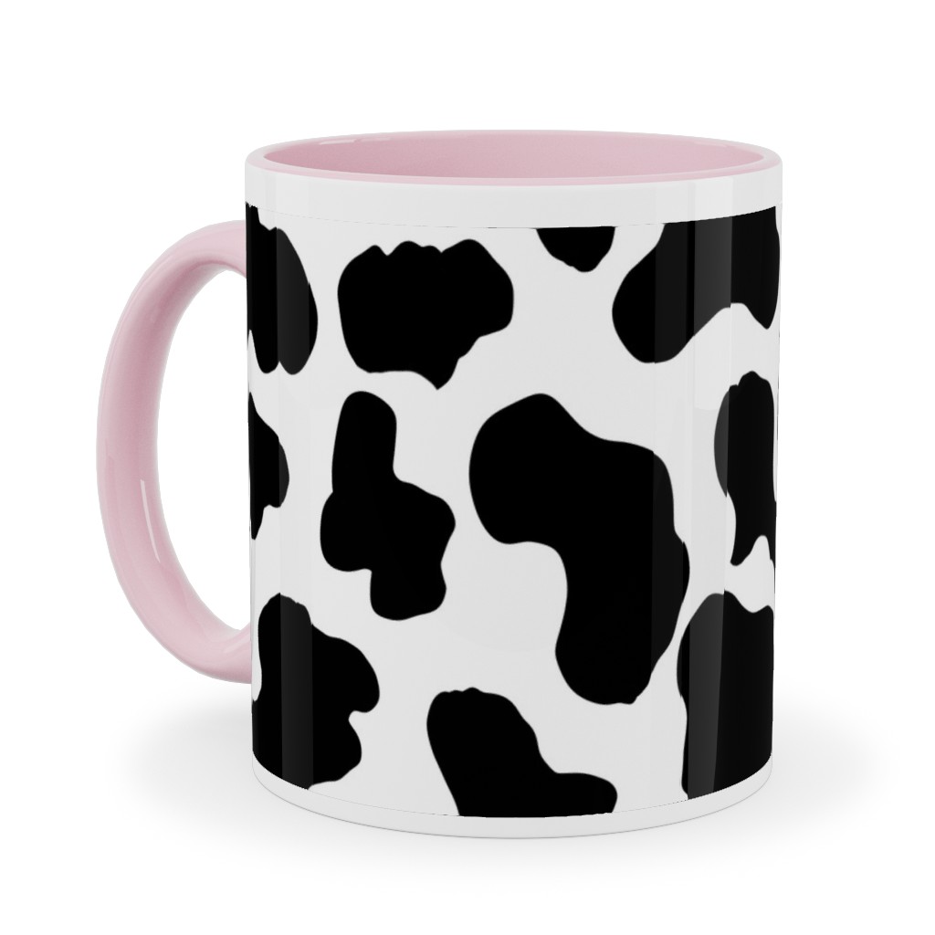 Cow Print - Black and White Ceramic Mug, Pink, , 11oz, Black, Black
