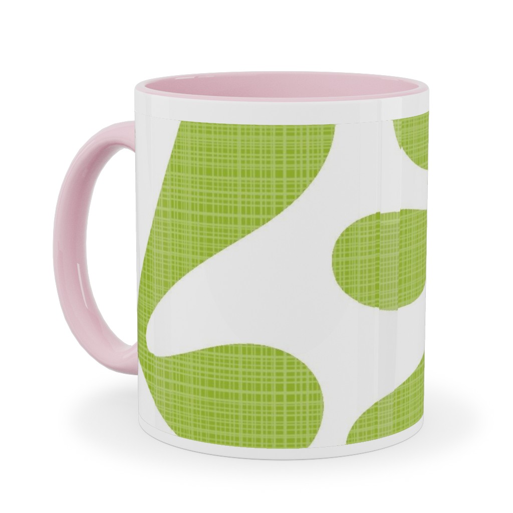 Block Print Texture Ceramic Mug, Pink,  , 11oz, Green