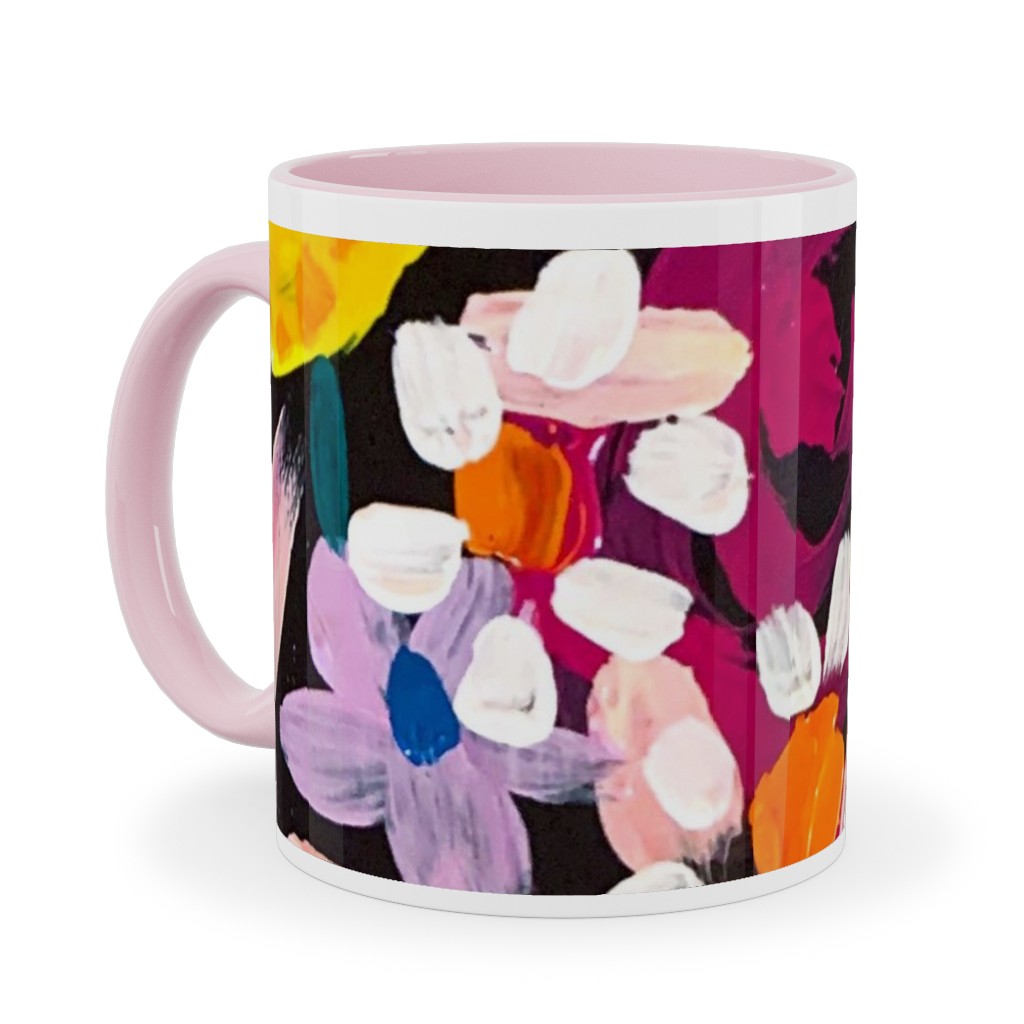 Summer Soiree Floral - Black Ceramic Mug, Pink, , 11oz, Multicolor