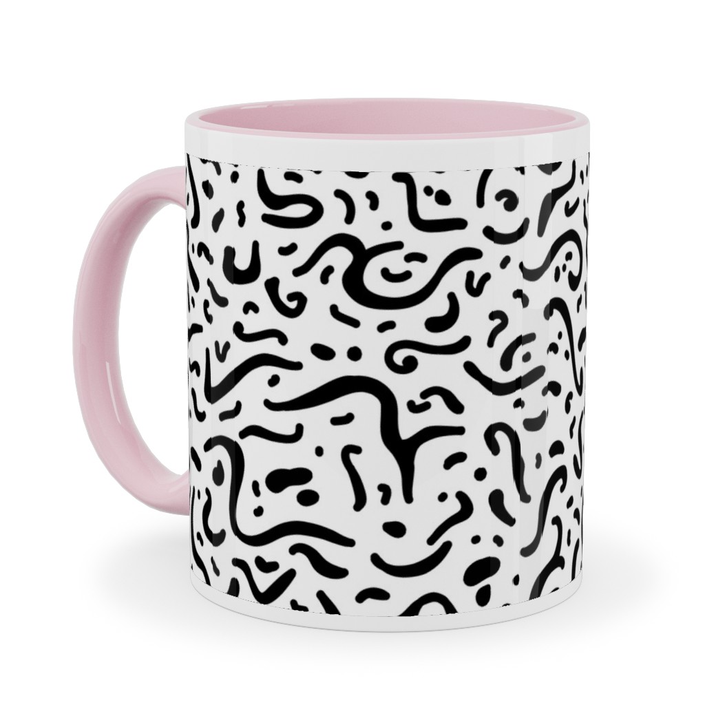 Squiggly - Black and White Ceramic Mug, Pink, , 11oz, Black, Black