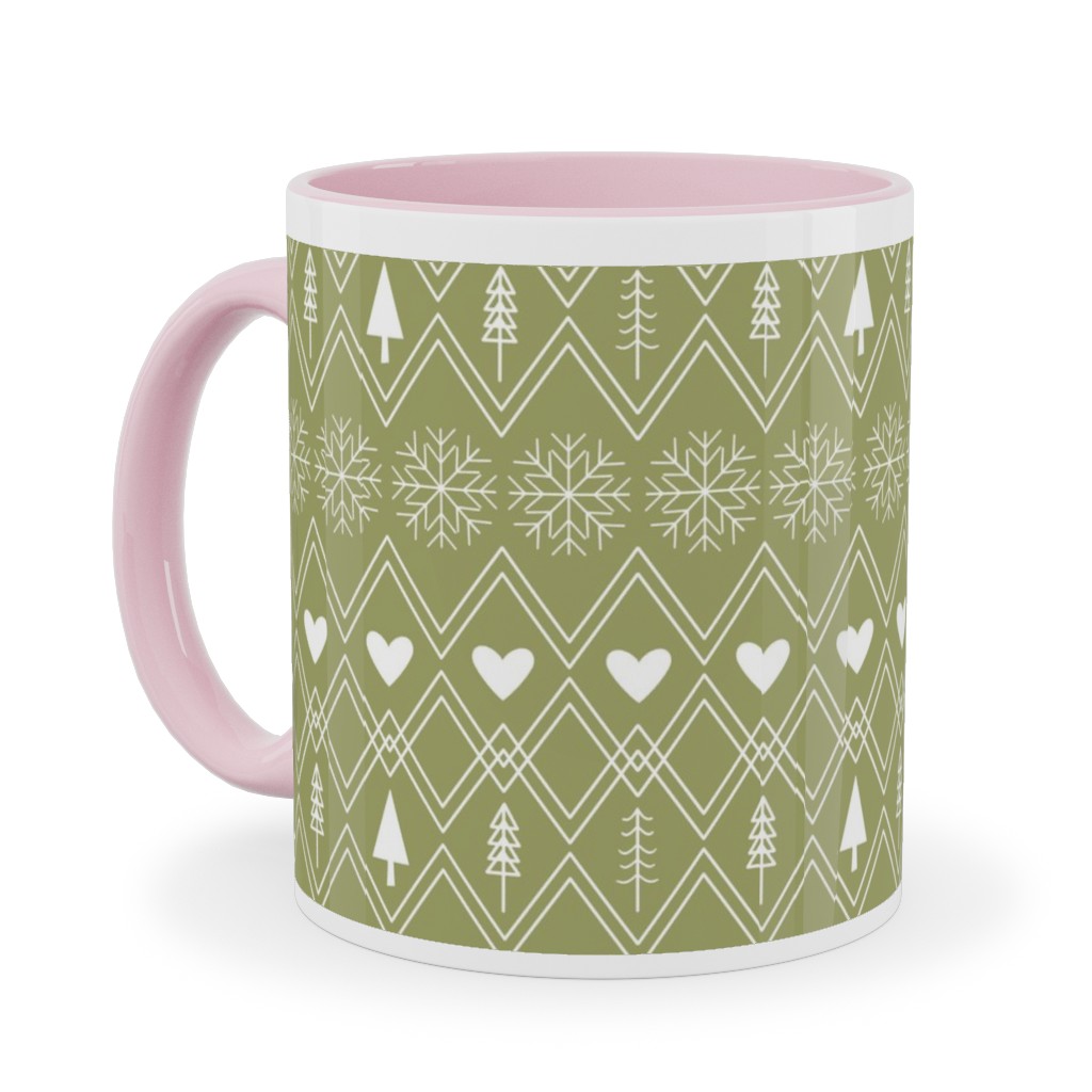 Fair Isle - Green Ceramic Mug, Pink, , 11oz, Green, Classic Green