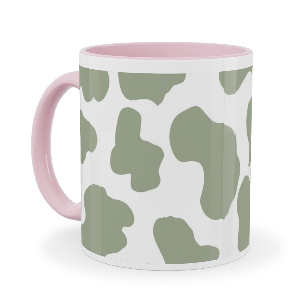 Cow Print Ceramic Mug, Pink, , 11oz, Green, Desert Green