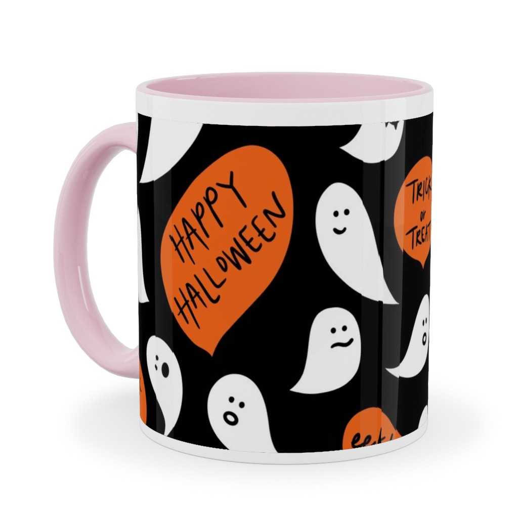 Halloween Ghosts Happy Halloween Ceramic Mug, Pink, , 11oz, Black, Black