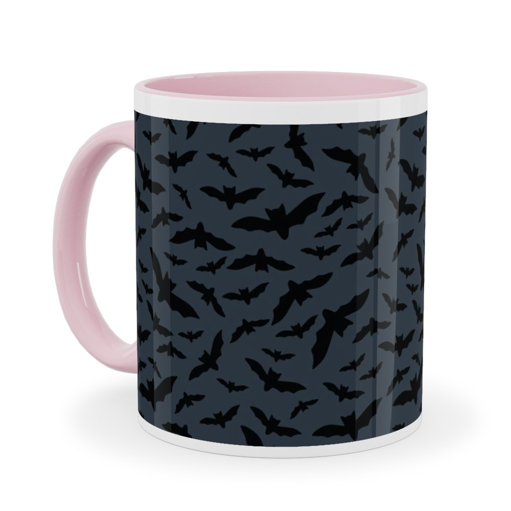 Halloween Black Bats Ceramic Mug, Pink,  , 11oz, Black