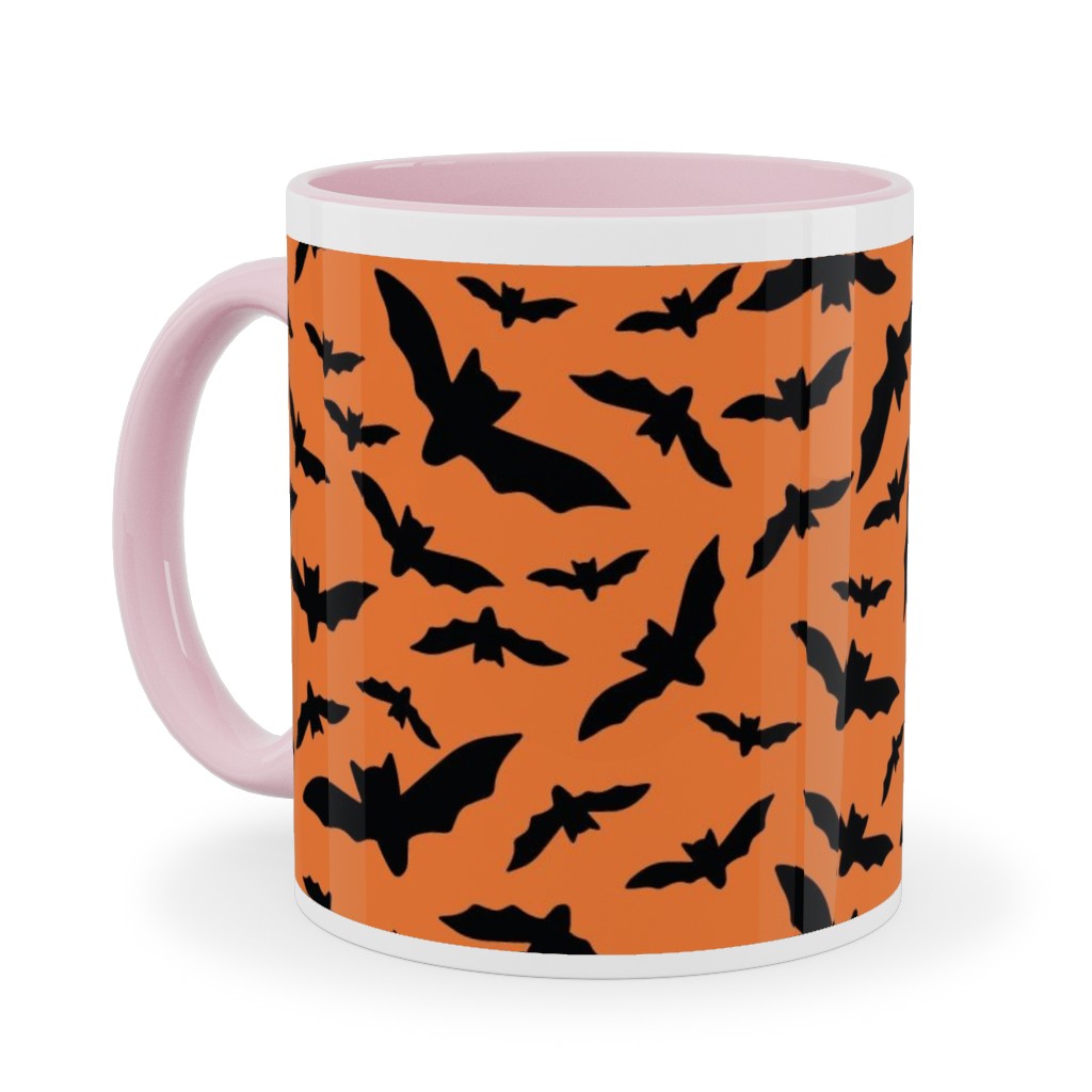 Halloween Black Bats Ceramic Mug, Pink, , 11oz, Orange, Pumpkin