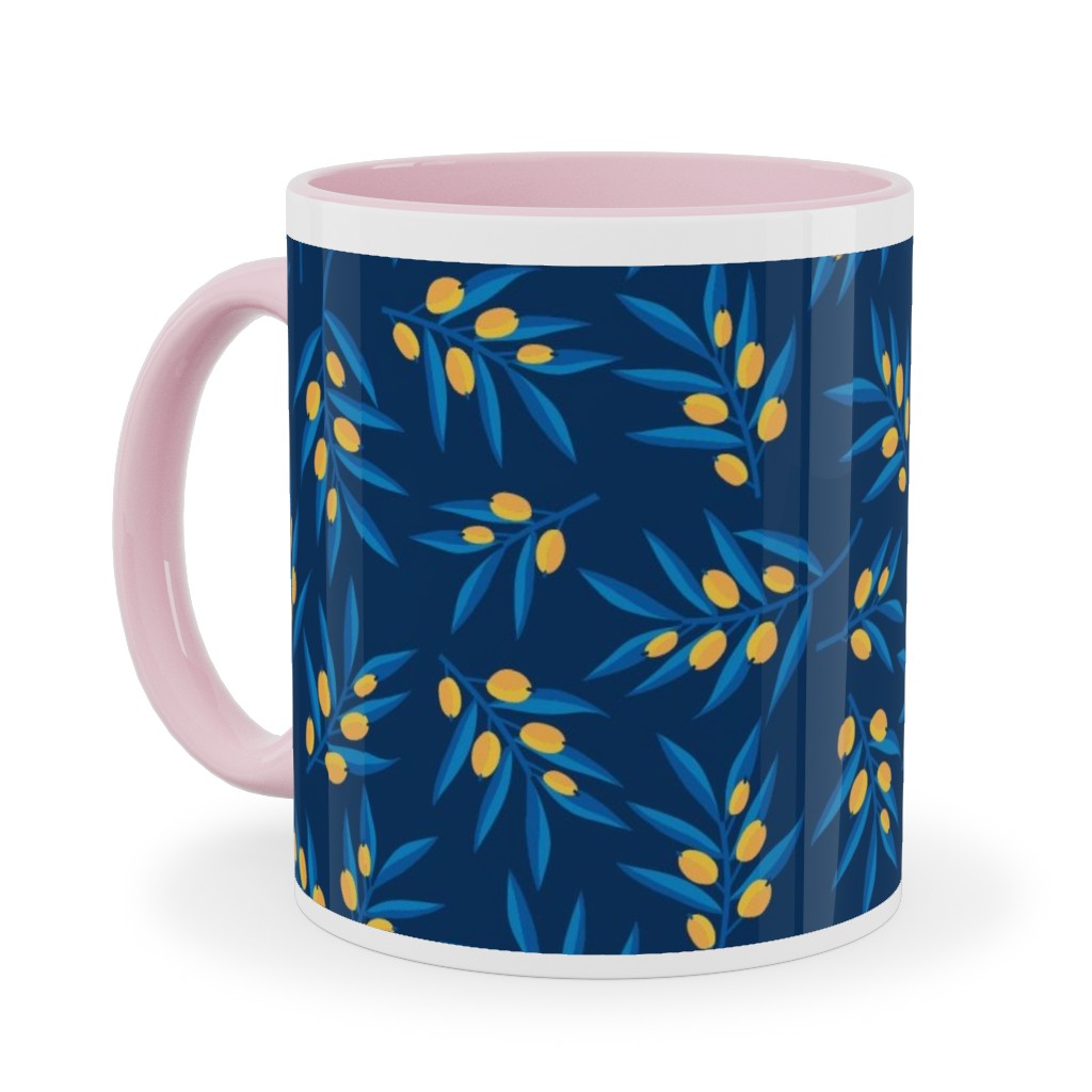 Olive Branches - Blue and Yellow Ceramic Mug, Pink,  , 11oz, Blue