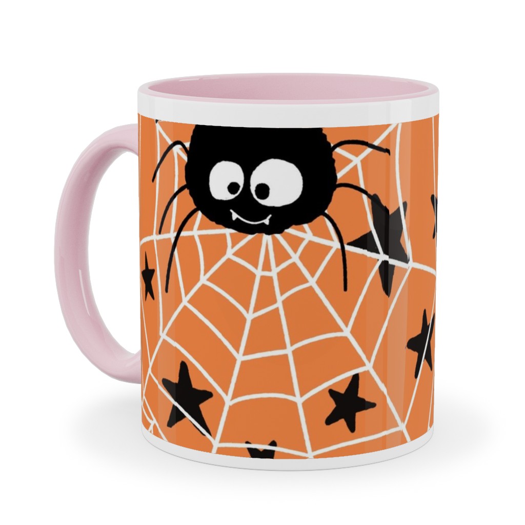 Cute Hand-Drawn Spider Halloween - Orange Ceramic Mug, Pink,  , 11oz, Orange