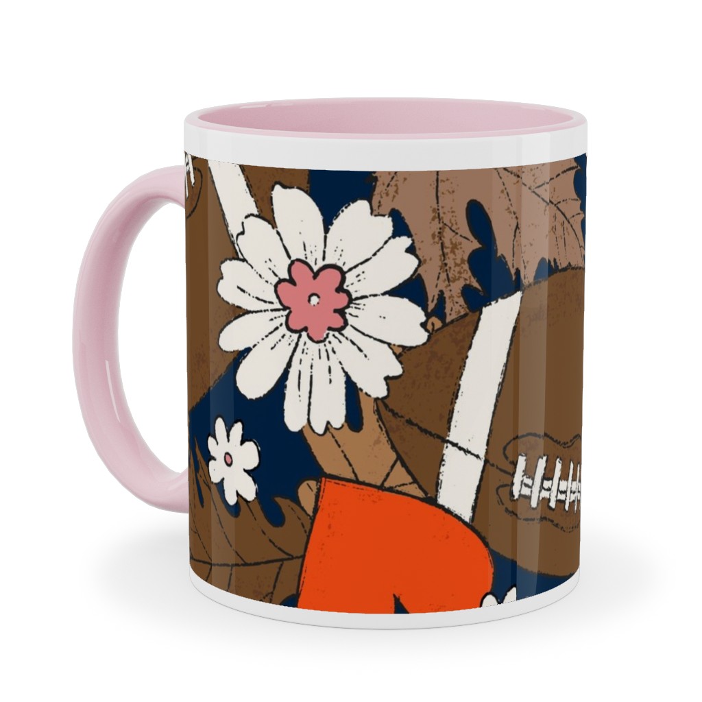 Football Fall and Florals Ceramic Mug, Pink,  , 11oz, Black