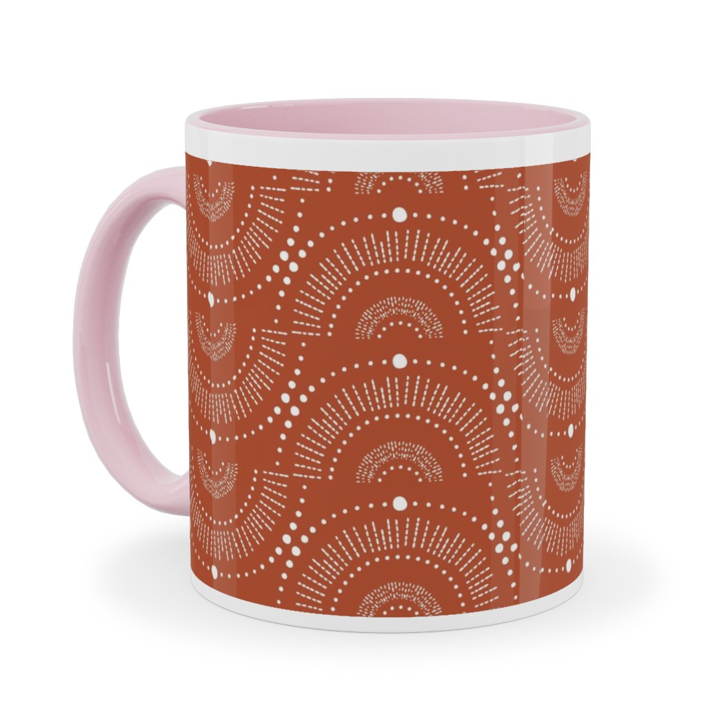 Rise and Shine - Boho Geometric - Terra Cotta Ceramic Mug, Pink, , 11oz, Orange, Orange