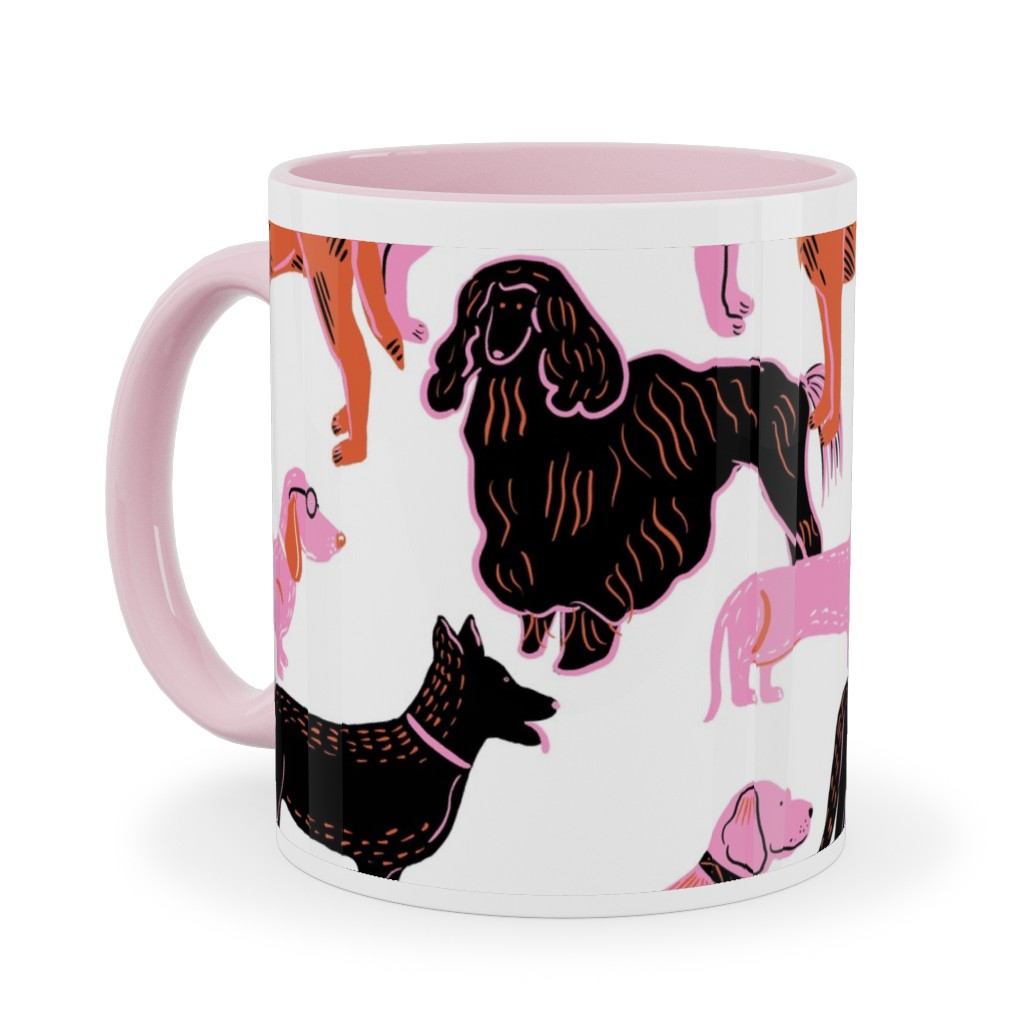 Goofy Dog Friends Ceramic Mug, Pink,  , 11oz, White