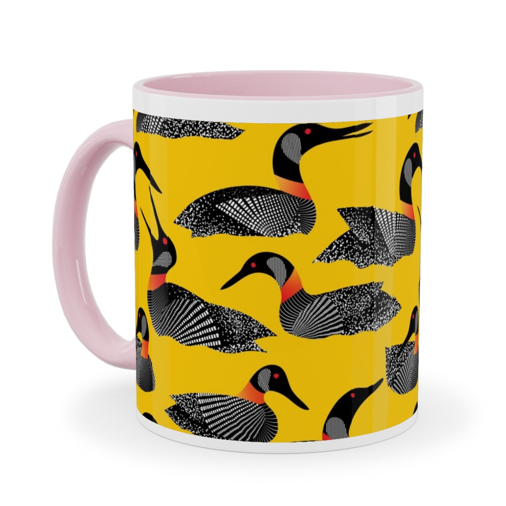 Common Loon of Canada - Yellow Ceramic Mug, Pink,  , 11oz, Yellow