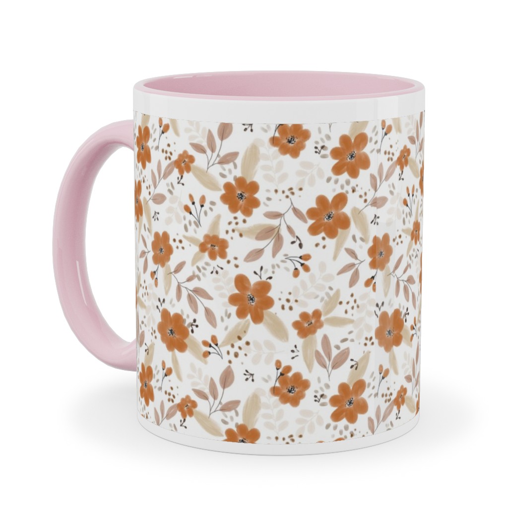 Fall Floral Ceramic Mug, Pink,  , 11oz, Orange