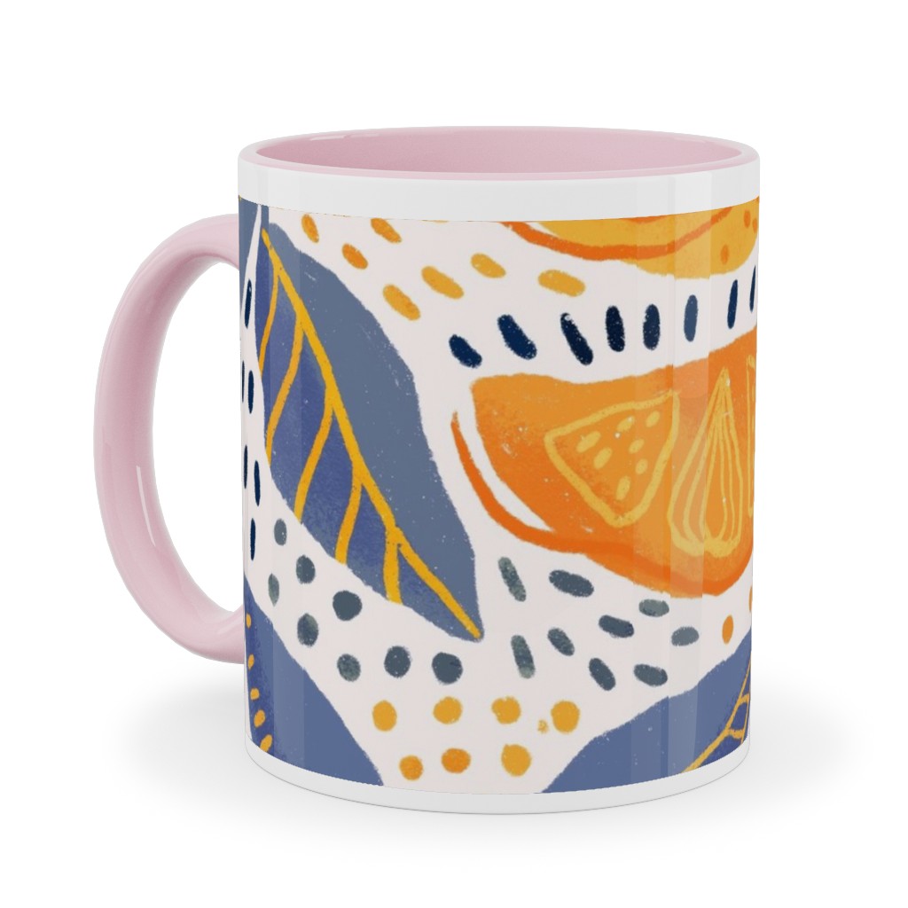 Give Me Those Lemons - Blue and Yellow Ceramic Mug, Pink,  , 11oz, Yellow