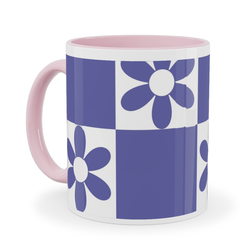 Daisy Checkerboard Ceramic Mug, Pink, , 11oz, Purple, Viola