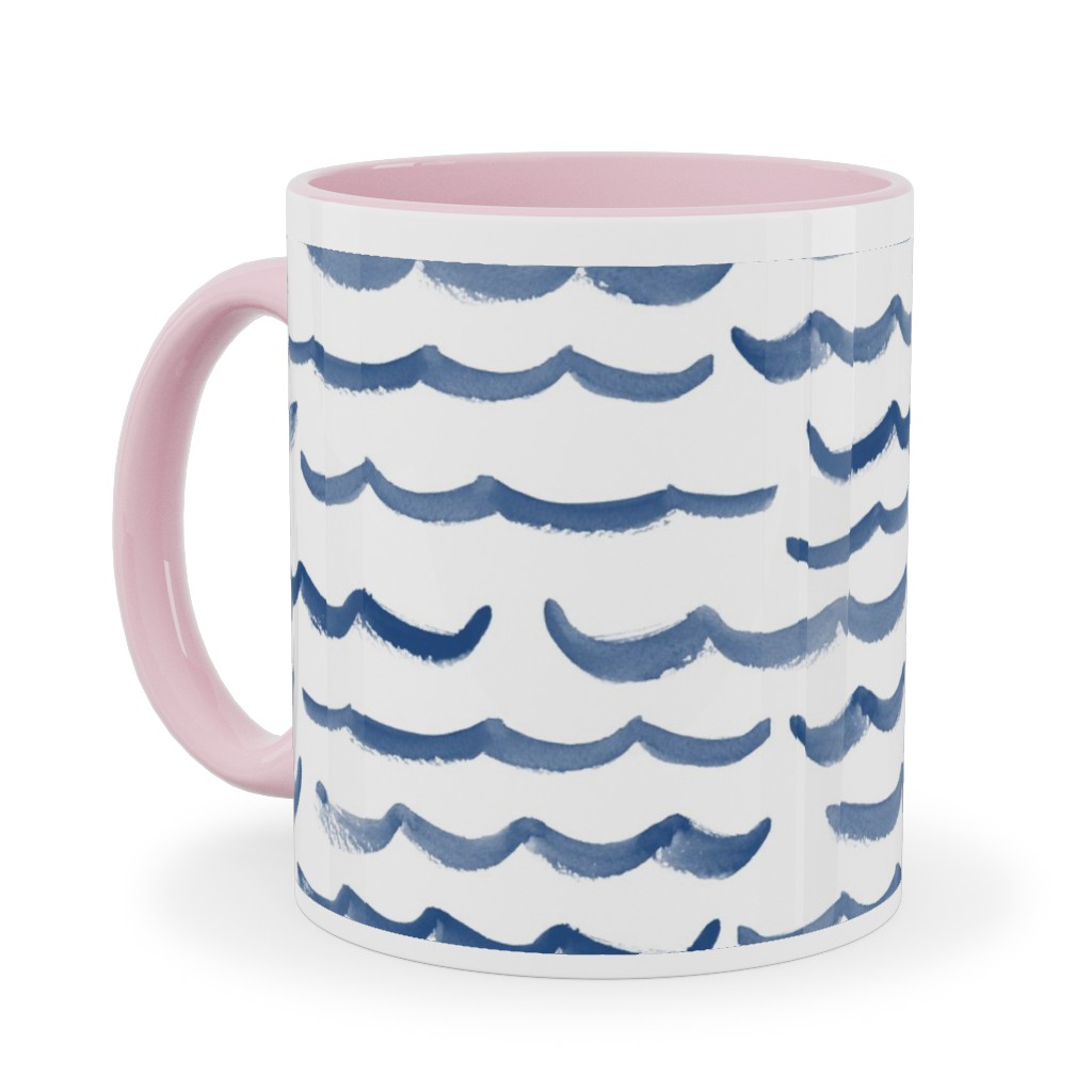 Ocean Waves Ceramic Mug, Pink, , 11oz, White, Blue Lagoon