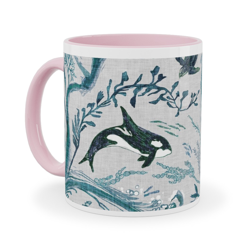 Whale Forest Ceramic Mug, Pink, , 11oz, Blue, True Blue