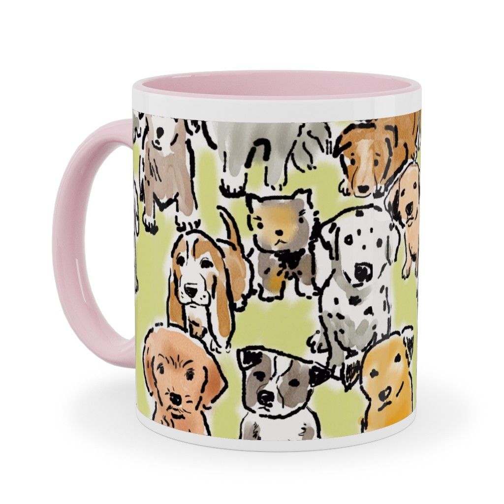 Puppies Ceramic Mug, Pink, , 11oz, Yellow, Canary