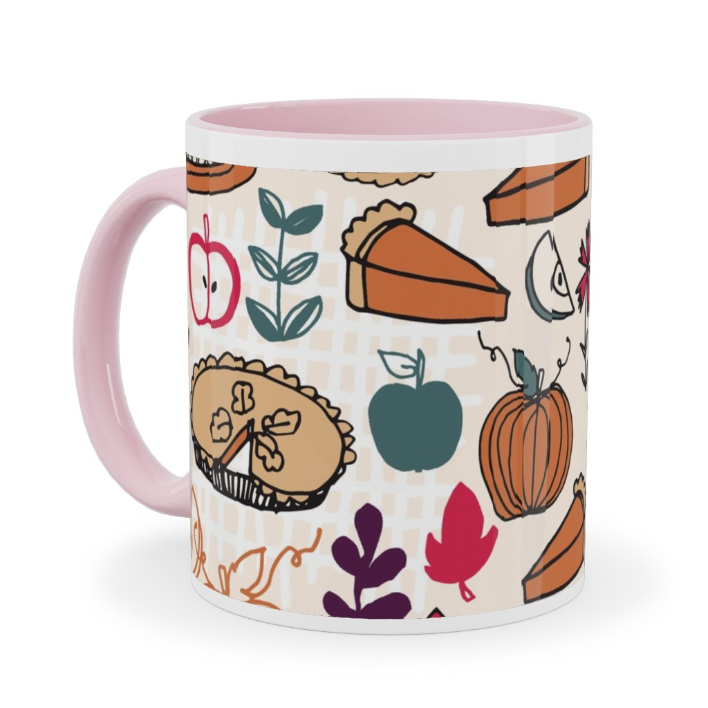 Thanksgiving Apple and Pumpkin Pies Ceramic Mug, Pink, , 11oz, Multicolor