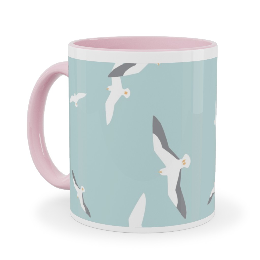 Flying Seagulls - Blue Ceramic Mug, Pink, , 11oz, Blue, True Blue