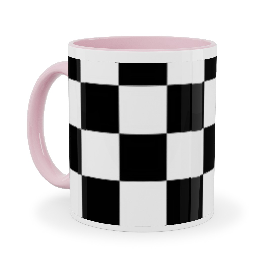Checker - Black and White Ceramic Mug, Pink,  , 11oz, Black