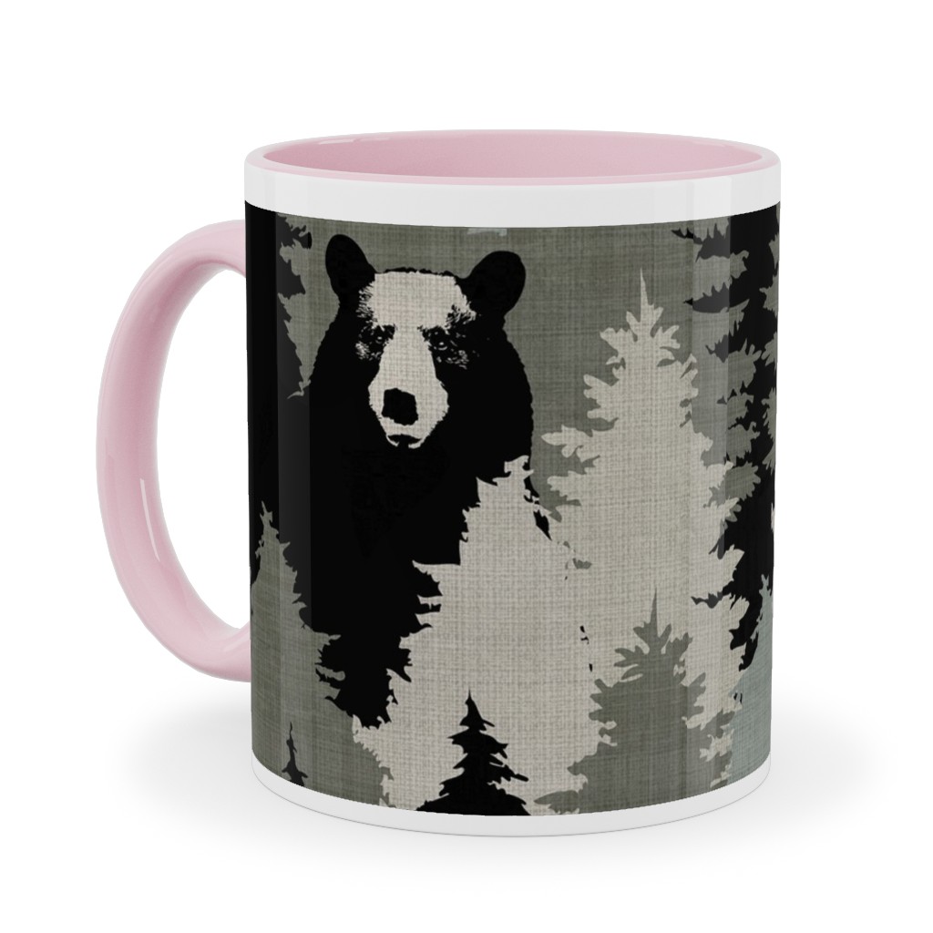 Bears Texture - Green Ceramic Mug, Pink,  , 11oz, Green