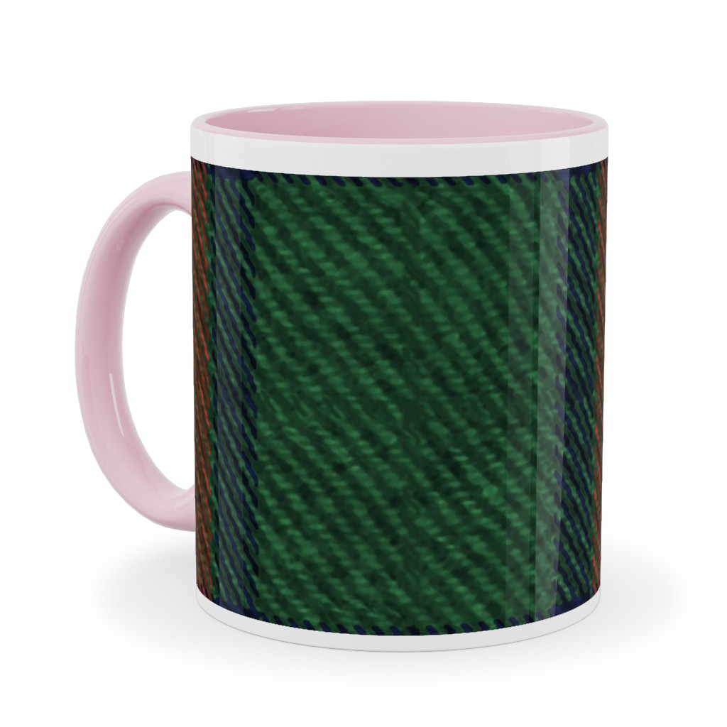 Holiday Tartan Ceramic Mug, Pink, , 11oz, Green, Classic Green