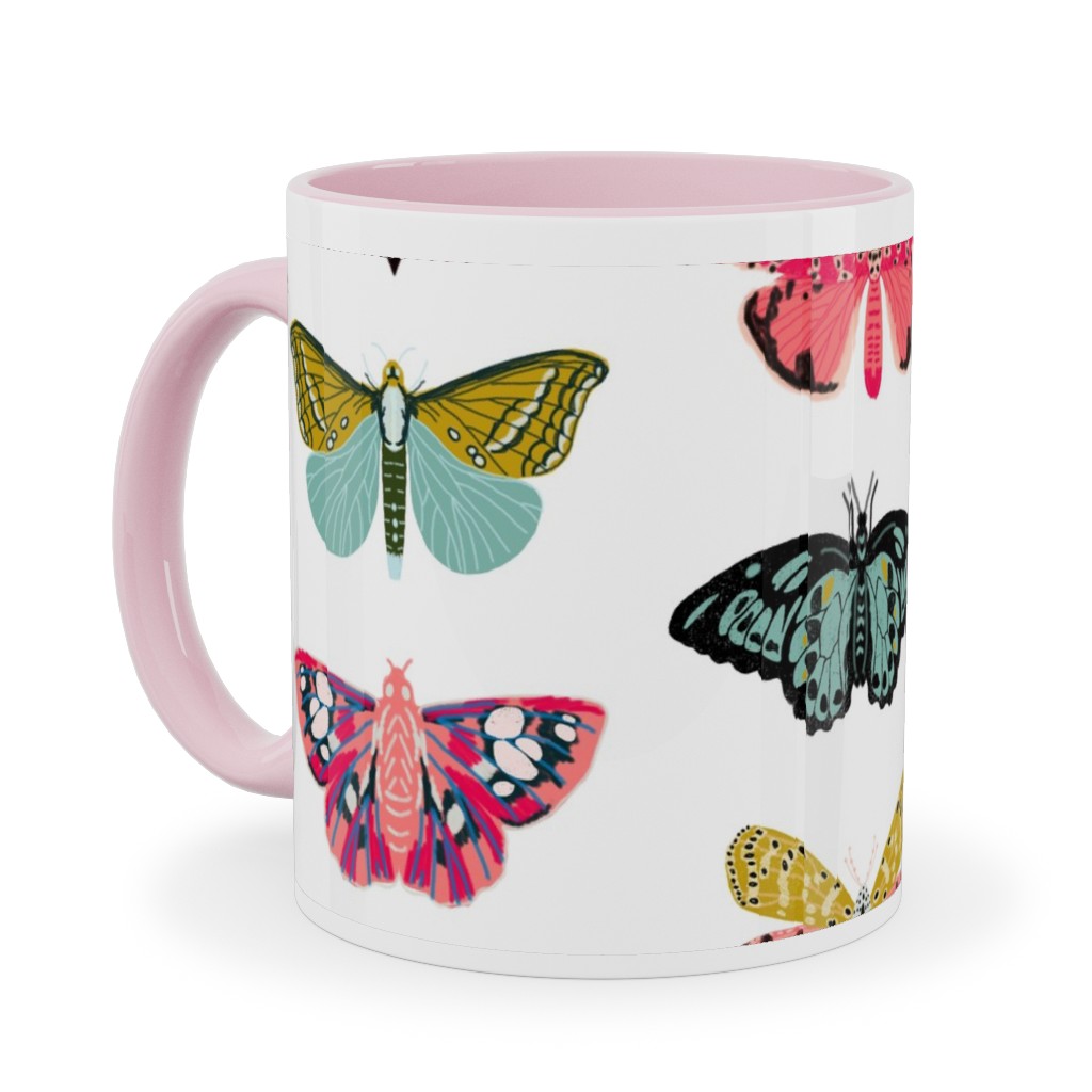 Moths and Butterflies Spring Garden - Light Ceramic Mug, Pink, , 11oz, Multicolor