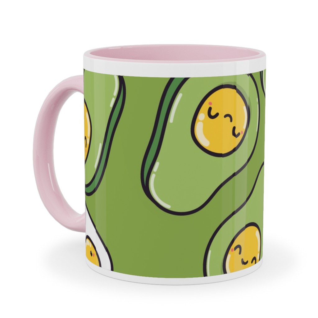 Cute Egg and Avocado - Green Ceramic Mug, Pink, , 11oz, Green, Classic Green