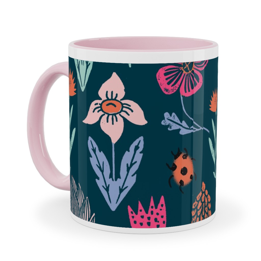 Spring Botanicals Linocut - Multi Ceramic Mug, Pink, , 11oz, Multicolor