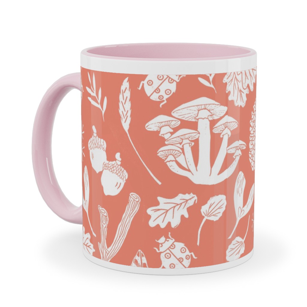 Nature Walk Block Print - Pink Ceramic Mug, Pink,  , 11oz, Pink