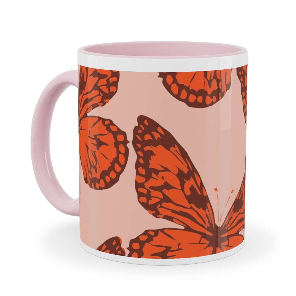 Butterfly Ceramic Mug, Pink,  , 11oz, Orange