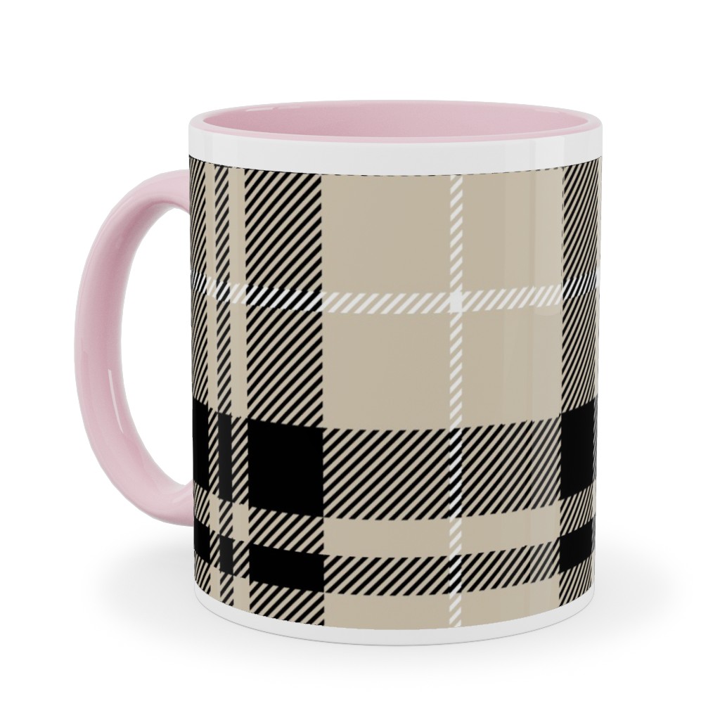 Fall Plaid Ceramic Mug, Pink, , 11oz, Beige, Black