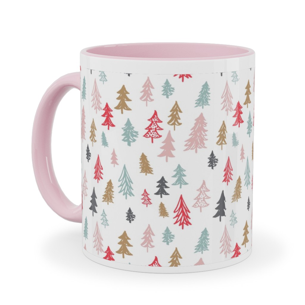 Forest Sketch - Red and Pink Ceramic Mug, Pink, , 11oz, Red, Red